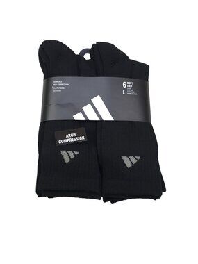 Adidas Mens 6-Pack Large Crew Socks ClimaCool Cushioned Arch Compression Black